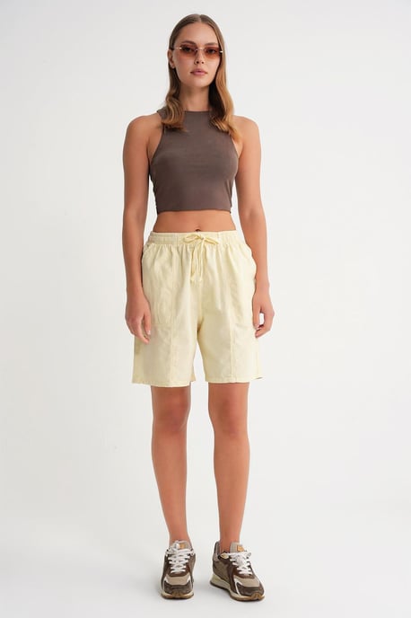 Hoge Taille Katoenen Touwsluiting Mini Shorts - Image 2
