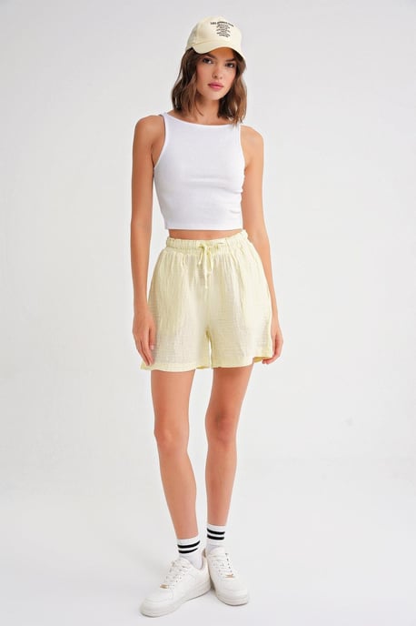 Hoge Taille Textured Katoenen Shorts - Image 2