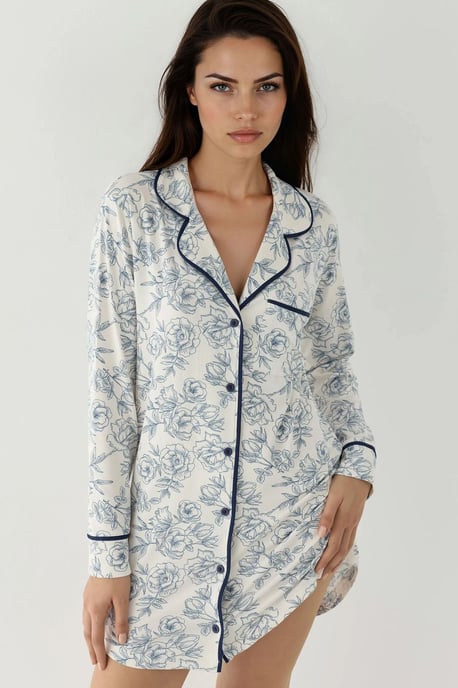 Geprinte Mini Shirt Collar Relaxed Fit Lounge Dress - Image 1