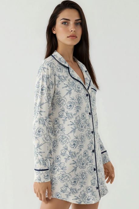 Geprinte Mini Shirt Collar Relaxed Fit Lounge Dress - Image 2