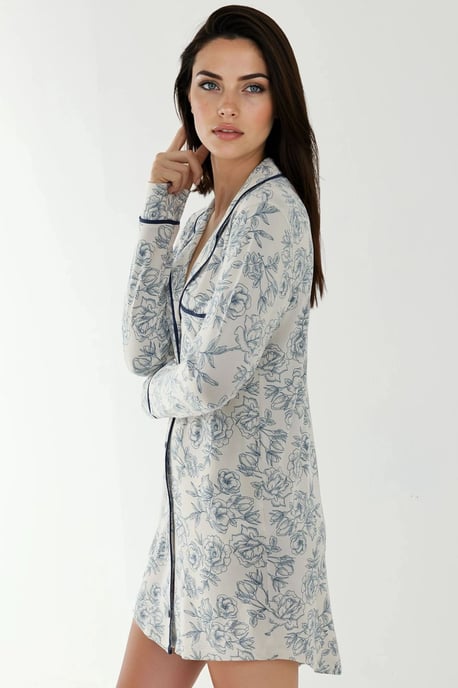 Geprinte Mini Shirt Collar Relaxed Fit Lounge Dress - Image 3