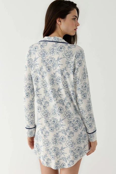 Geprinte Mini Shirt Collar Relaxed Fit Lounge Dress - Image 4