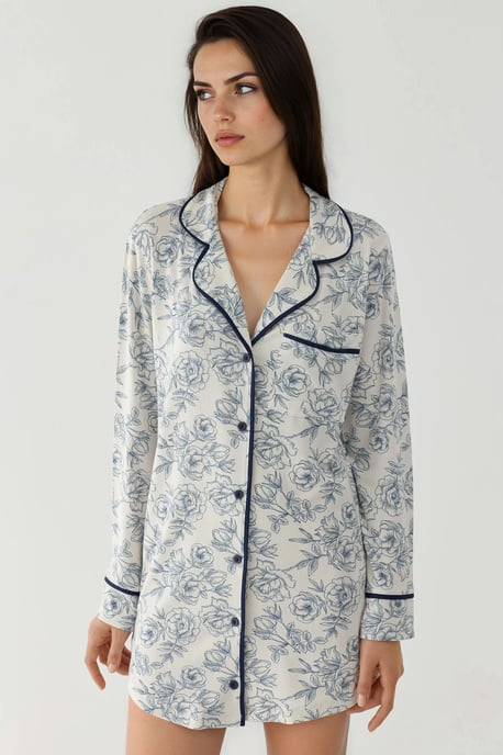 Geprinte Mini Shirt Collar Relaxed Fit Lounge Dress - Image 6