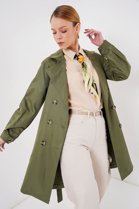 Dubbelbreasted Elastische Trenchcoat - Image 4