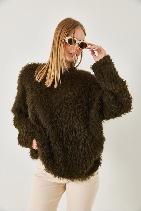 Oversized Getextureerde Breisweater met Pluchen Detail - Image 4