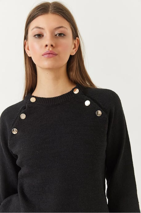 Gestructureerde Brei Crew Neck Trui met Knopen - Image 3