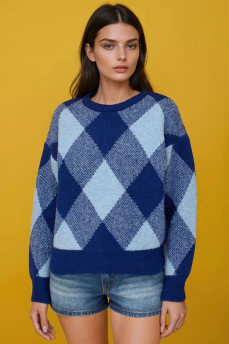 Diamantpatroon Crew Neck Trui - Image 1