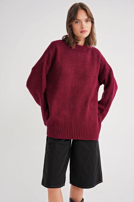 Oversized Geribde Gebreide Trui met Ronde Hals - Image 2