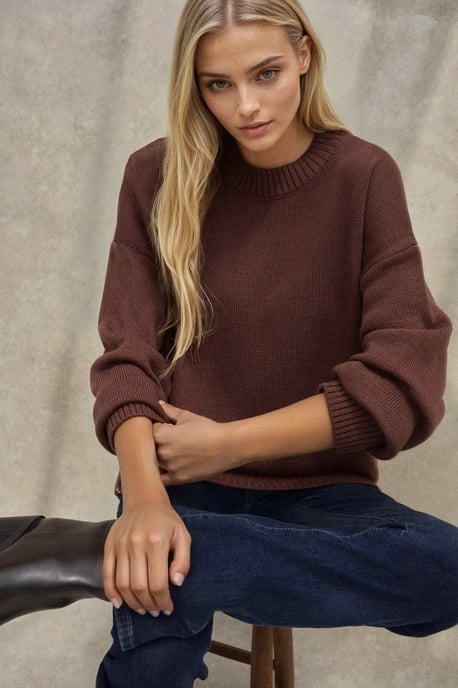Dikke Gebreide Crew Neck Lange Trui - Image 1