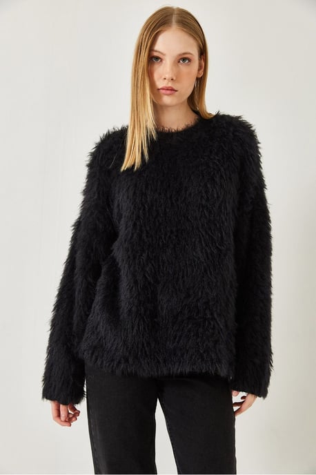 Oversized Textuur Gebreide Trui met Plush Detail - Image 3