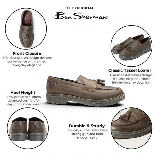 Ben Sherman heren loafers van bruin leer met kwastjes - Dudley - Image 2