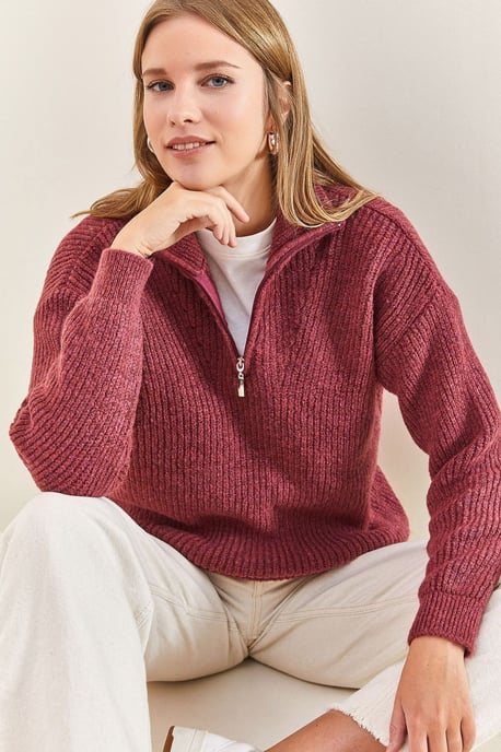 Oversized Textured Knit Trui met Ritskraag - Image 3