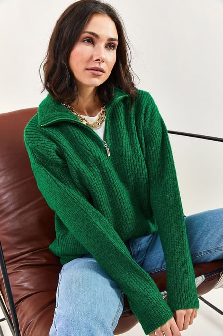 Oversized Textuurtrui met Ritskraag - Image 4
