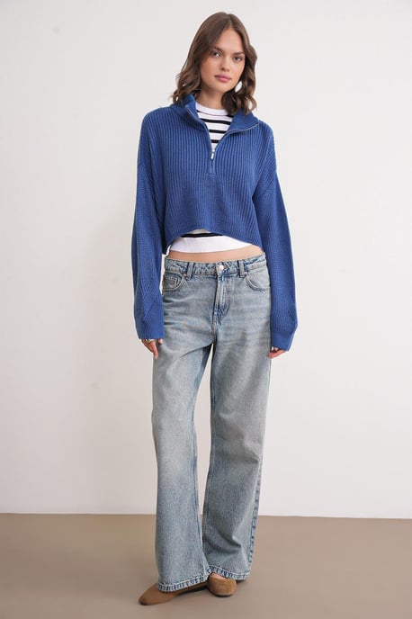 Getextureerde Lange Mouwen Gevoerd Kraag Sweater - Image 3