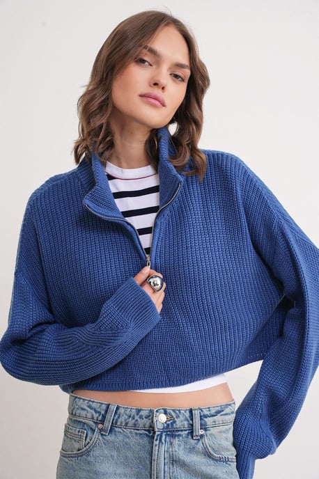 Getextureerde Lange Mouwen Gevoerd Kraag Sweater - Image 4