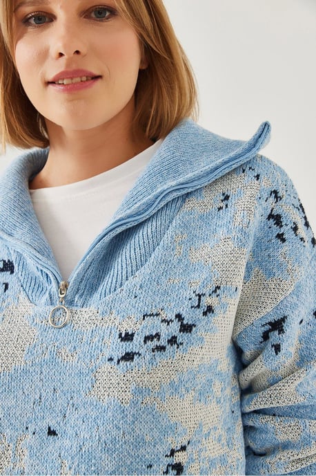 Abstract Brei Sweater met Ritskraag - Image 2