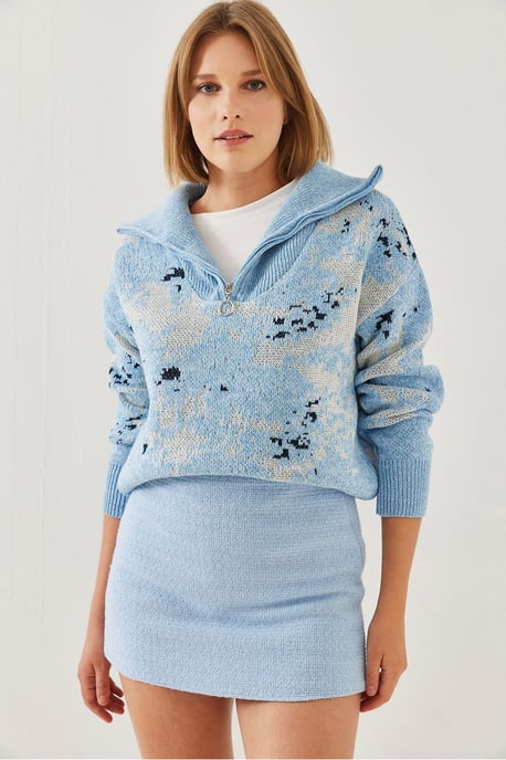 Abstract Brei Sweater met Ritskraag - Image 4