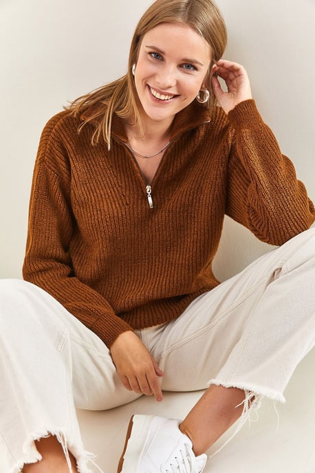 Oversized Textuurtrui met Ritskraag - Image 5