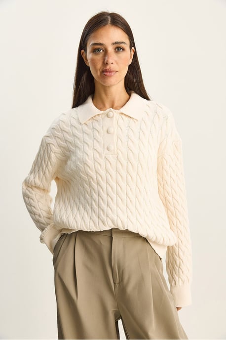 Dikke Vlechtpatroon Polo Necksweater - Image 2