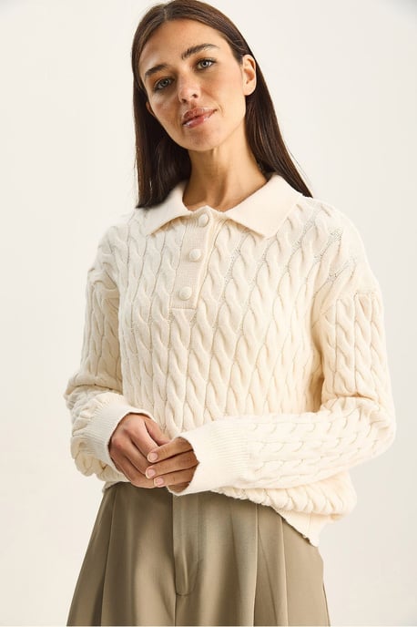 Dikke Vlechtpatroon Polo Necksweater - Image 3