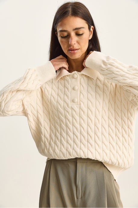 Dikke Vlechtpatroon Polo Necksweater - Image 4