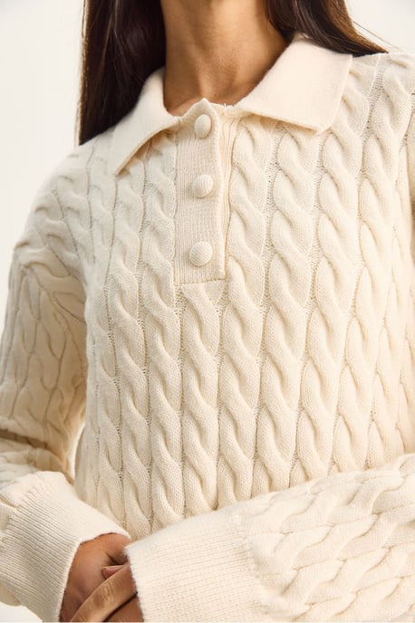 Dikke Vlechtpatroon Polo Necksweater - Image 5
