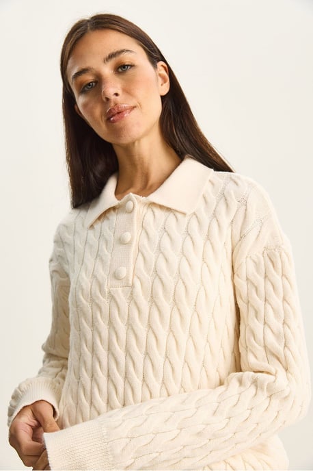 Dikke Vlechtpatroon Polo Necksweater - Image 6