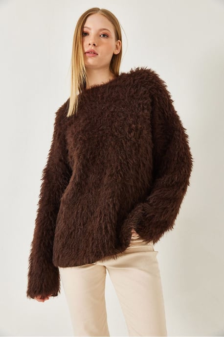 Oversized Gewoven Trui met Pluche Detail - Image 2