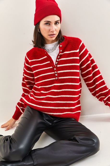 Knopkraag Relaxed Fit Gebreide Trui - Image 6