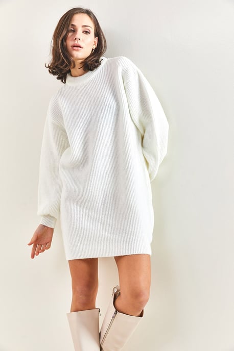 Textured Brei Jurk - Image 3