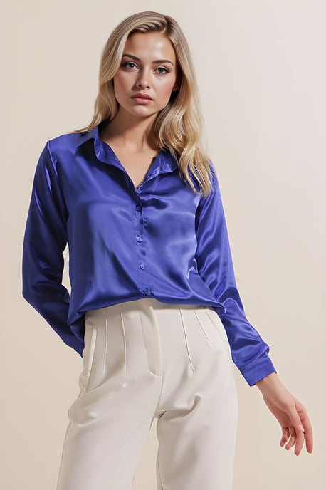 Satin Lange Mouwen Knopsluiting Shirt - Image 2