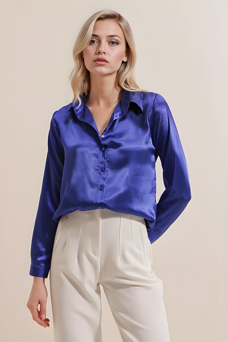 Satin Lange Mouwen Knopsluiting Shirt - Image 3