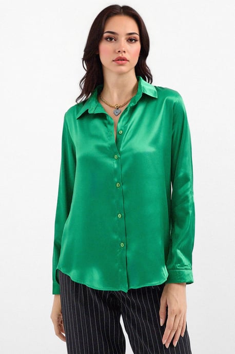 Satin Lange Mouwen Knop-Up Shirt - Image 3
