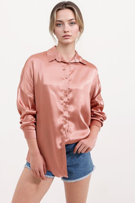 Overgrote Satijnen Knop-Front Shirt - Image 1