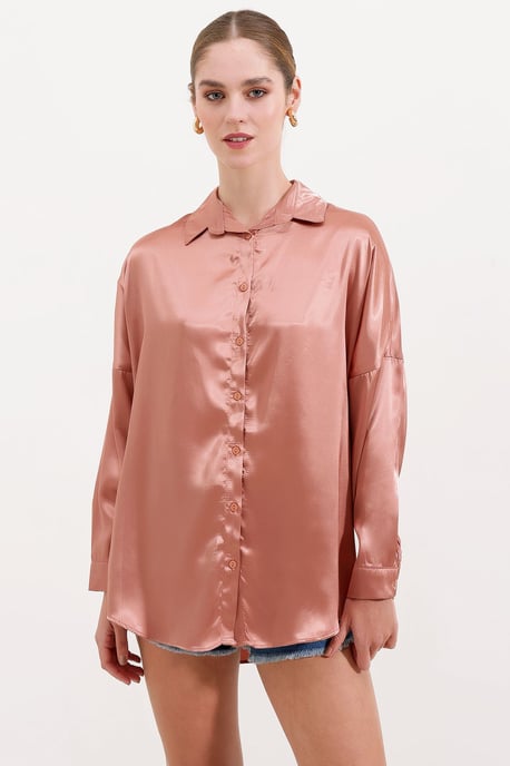 Overgrote Satijnen Knop-Front Shirt - Image 2