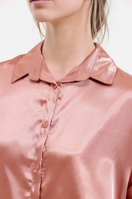 Overgrote Satijnen Knop-Front Shirt - Image 3