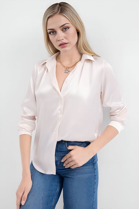 Satin Lange Mouwen Knop-Up Shirt - Image 3