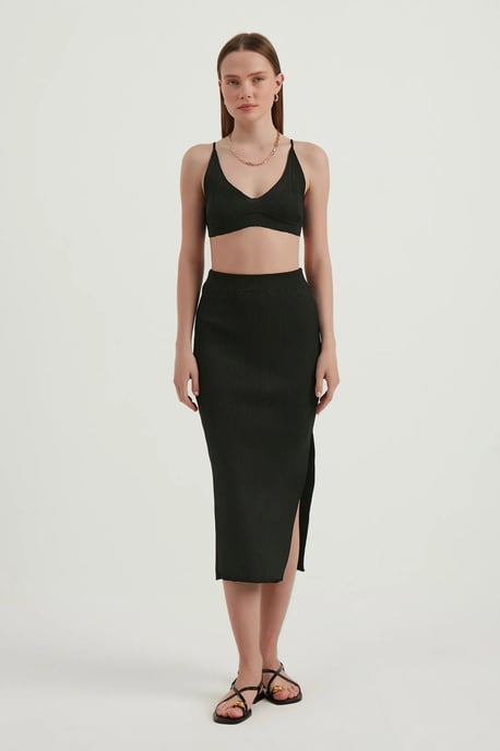 2 Stuks: V-hals Bodycon Crop Top & Hoge Taille Maxi met een Zijsplit - Image 1