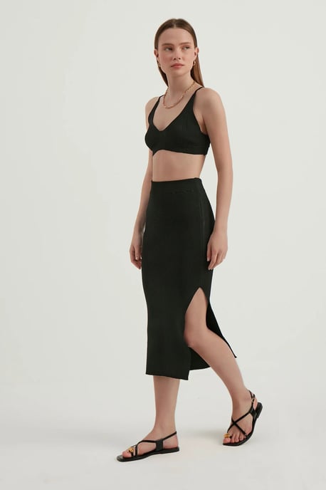 2 Stuks: V-hals Bodycon Crop Top & Hoge Taille Maxi met een Zijsplit - Image 2