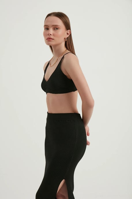 2 Stuks: V-hals Bodycon Crop Top & Hoge Taille Maxi met een Zijsplit - Image 3