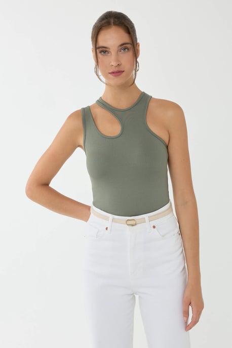 Asymmetrische Kraag Crop Top - Image 3
