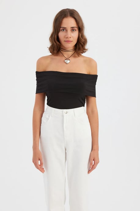 Off-Shoulder Rimpel Bodycon Cropped Top - Image 4