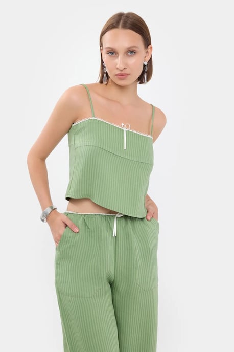 Gestreepte Vierkante Hals Bandtop Cropped - Image 3