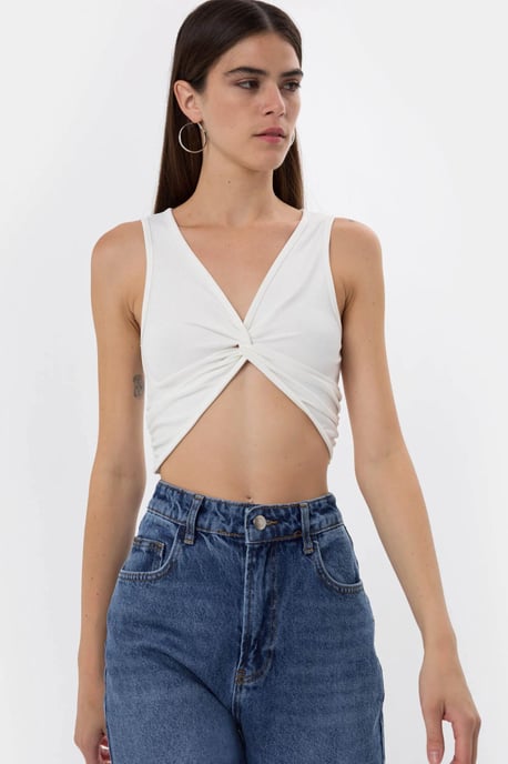 Effen Rib Twist Voorkant Crop Top - Image 1