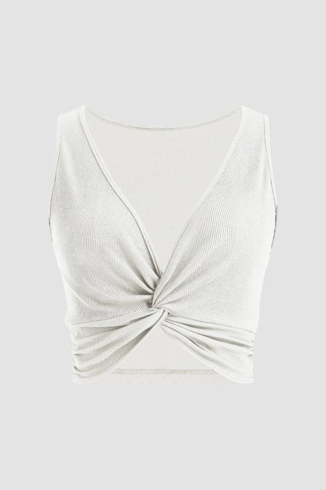 Effen Rib Twist Voorkant Crop Top - Image 2
