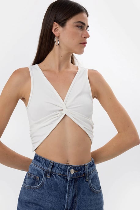 Effen Rib Twist Voorkant Crop Top - Image 5