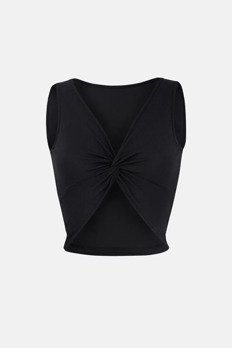 Effen Rib Twist Voorkant Crop Top - Image 1