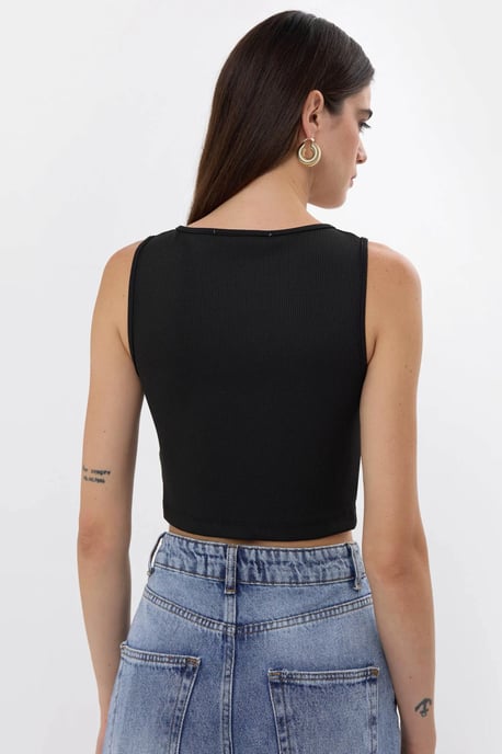 Effen Rib Twist Voorkant Crop Top - Image 3