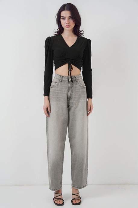 Gestructureerde V-hals Cropped Top met Rimpeldetail - Image 2