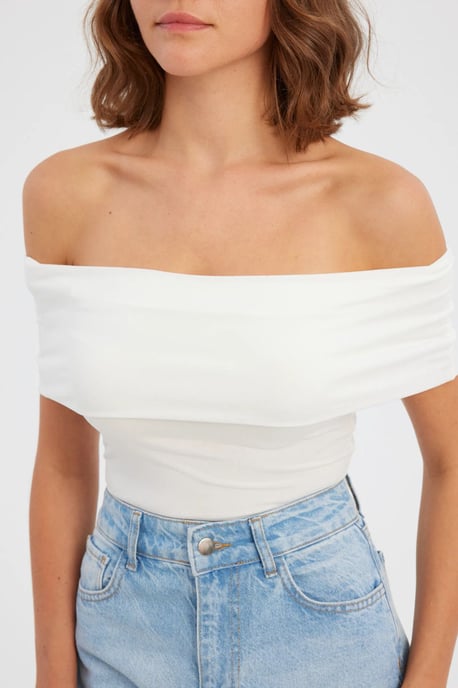 Off-Shoulder Gerimpelde Bodycon Crop Top - Image 5